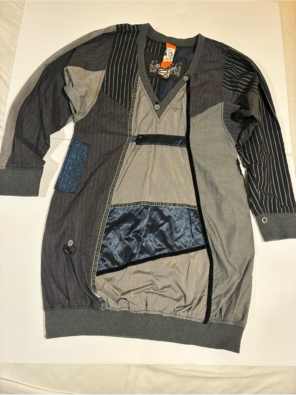 Desigual Vintage Y2K Gray Patchwork Mini Dress Artsy Grunge Boho Whimsigoth S